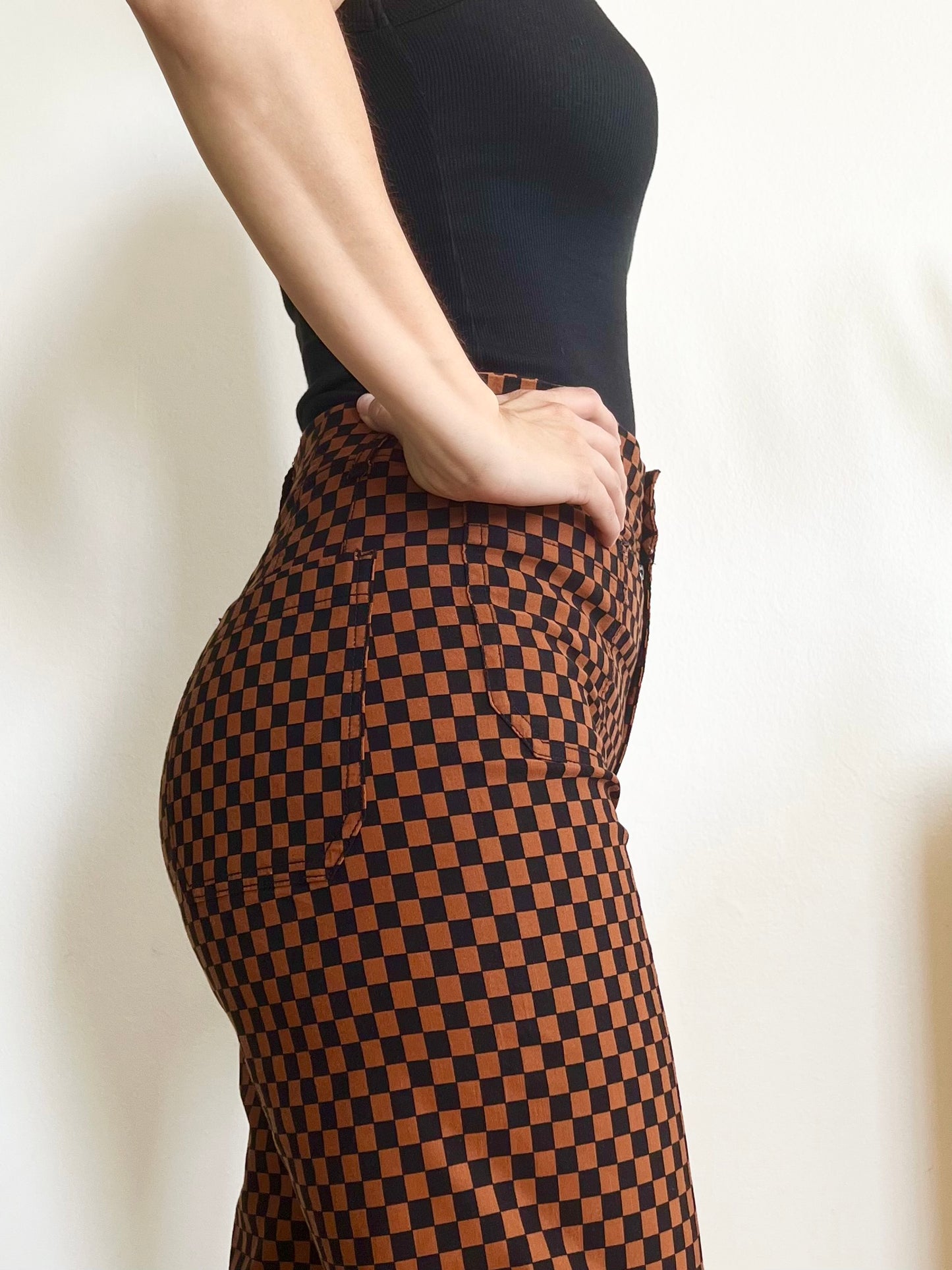 "Anthropologie-Maeve-Colette" tan black checkered crop pants - Size 26