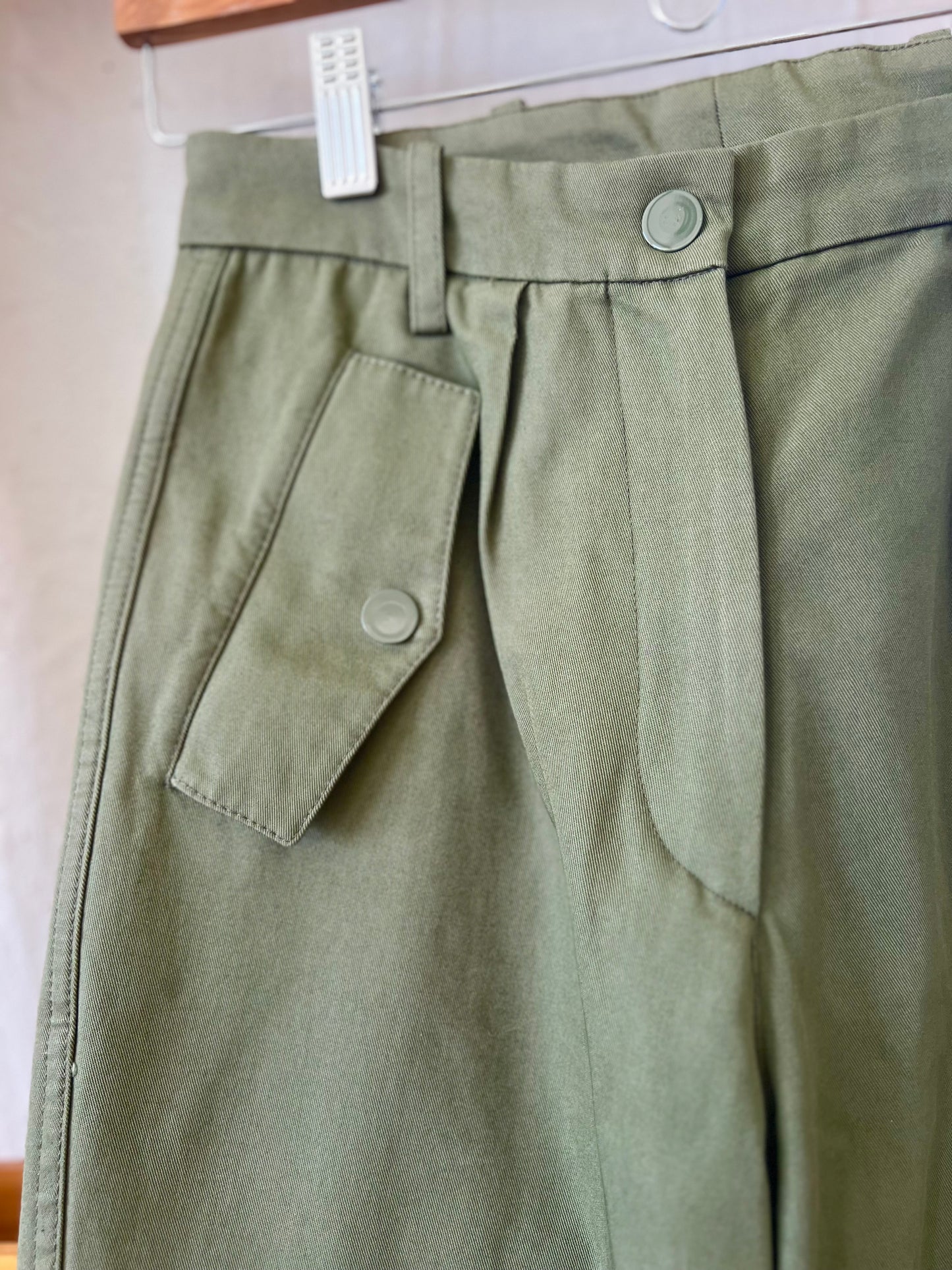"Sandro" Glenwood Embroidered Wide-leg Pants in Olive Green - Size 36