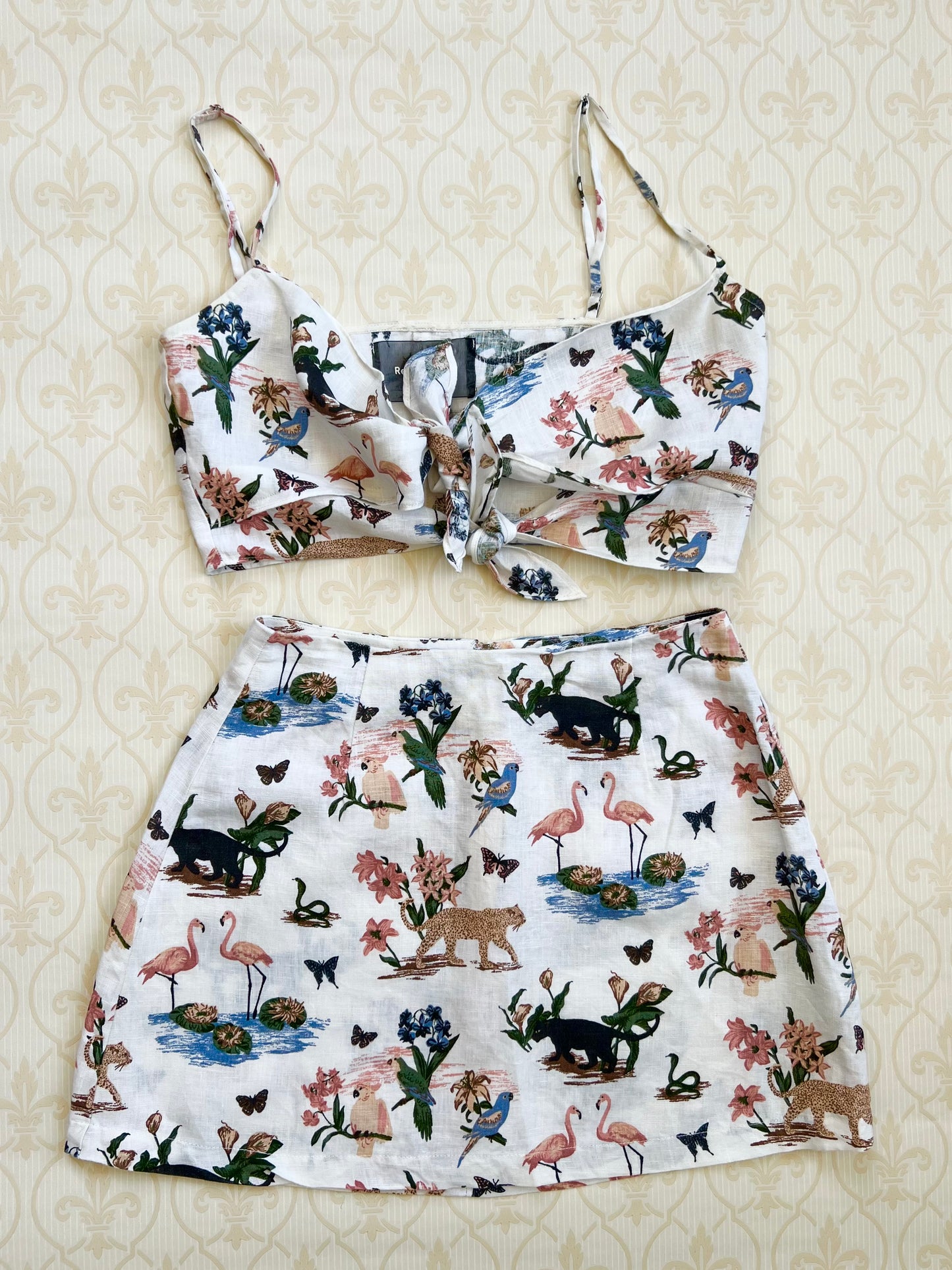 "Reformation" linen two-piece set, janeiro print - Size XS