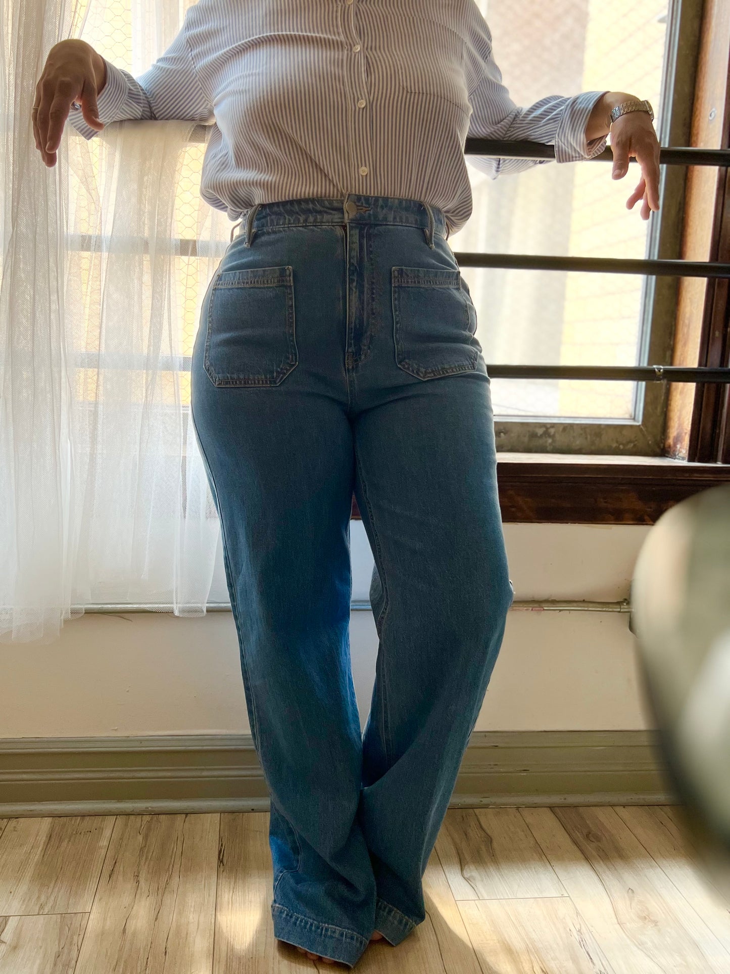 "On 34th" high-rise and wide-leg jeans / Size 10