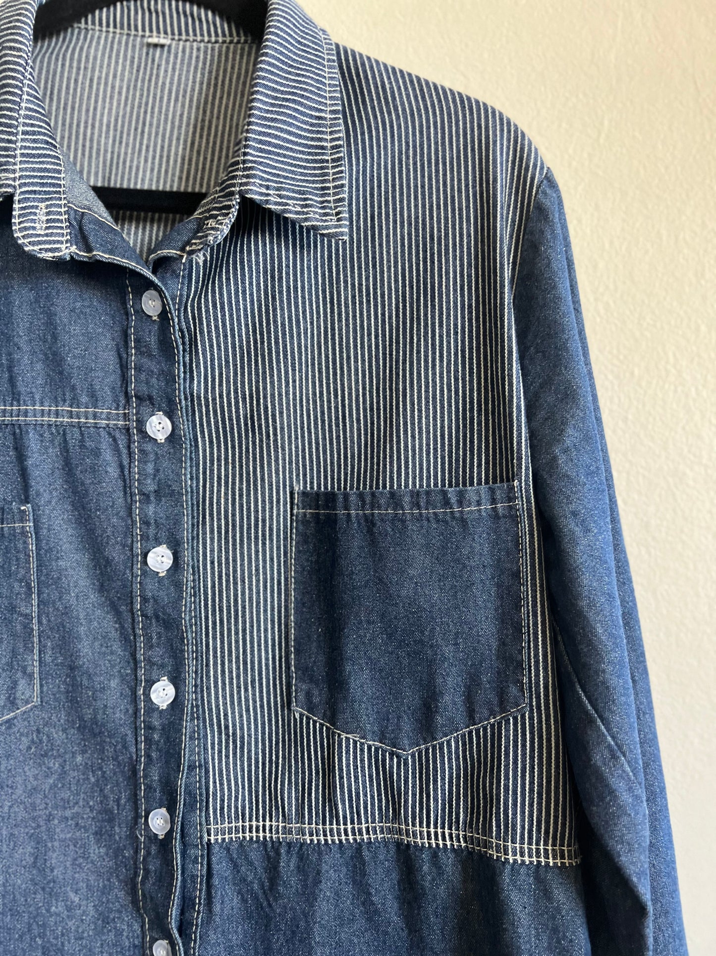 Jean long sleeves shirt with stripes - Size L
