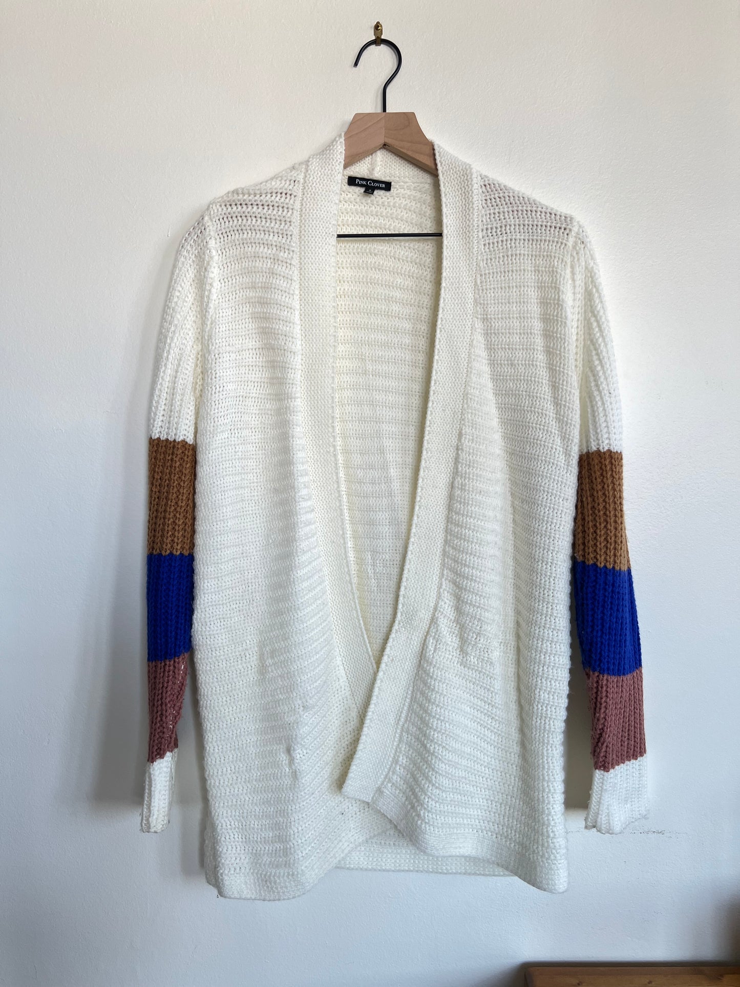 "Pink Clover" white with color sleeves sweater - Size S