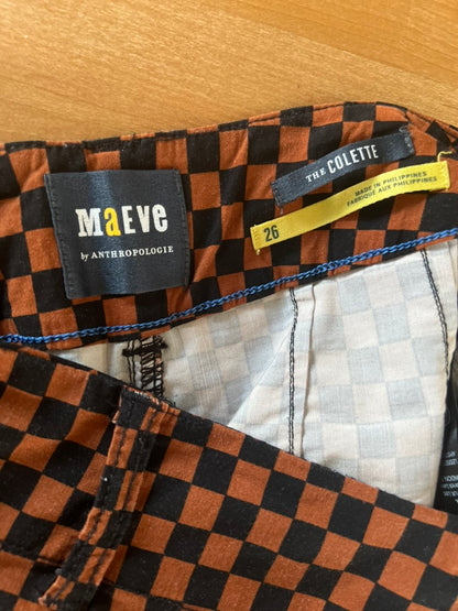 "Anthropologie-Maeve-Colette" tan black checkered crop pants - Size 26