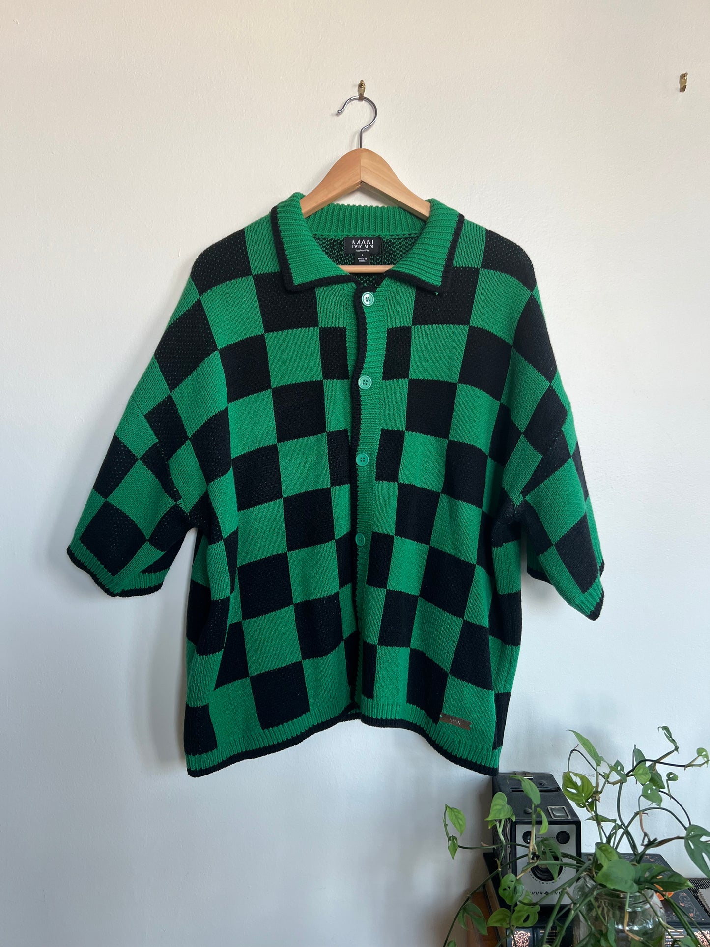 "boohooMAN" Oversized Boxy Open Stitch Checked Shirt & Short Set / Size L