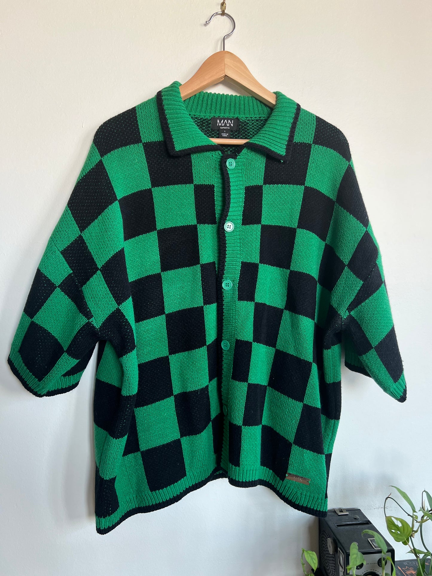 "boohooMAN" Oversized Boxy Open Stitch Checked Shirt & Short Set / Size L