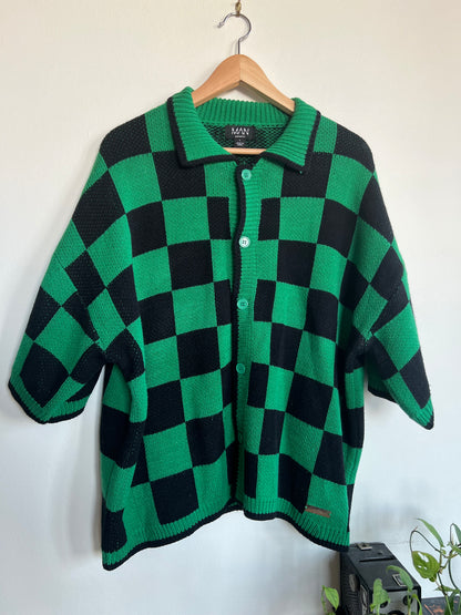 "boohooMAN" Oversized Boxy Open Stitch Checked Shirt & Short Set / Size L