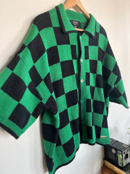 "boohooMAN" Oversized Boxy Open Stitch Checked Shirt & Short Set / Size L