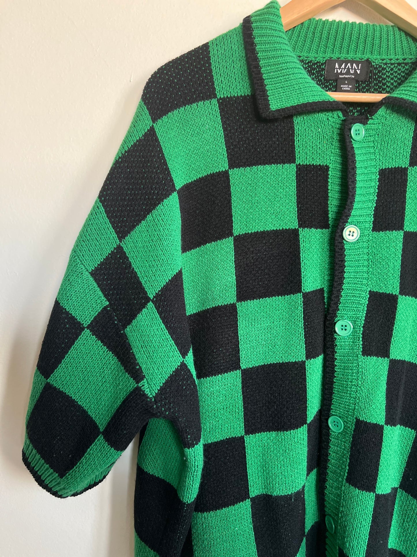 "boohooMAN" Oversized Boxy Open Stitch Checked Shirt & Short Set / Size L