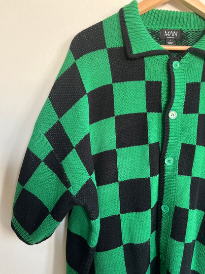 "boohooMAN" Oversized Boxy Open Stitch Checked Shirt & Short Set / Size L