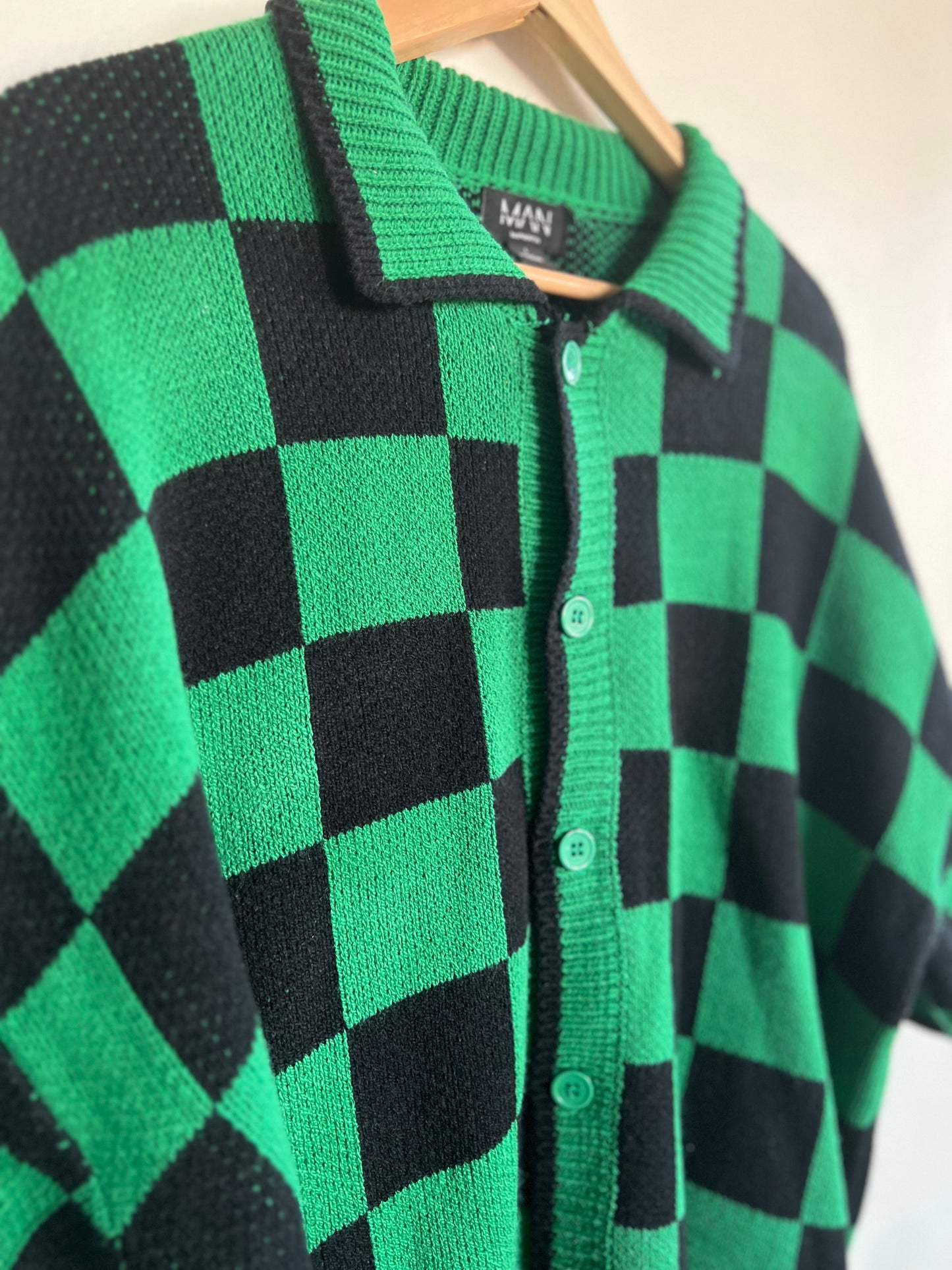 "boohooMAN" Oversized Boxy Open Stitch Checked Shirt & Short Set / Size L