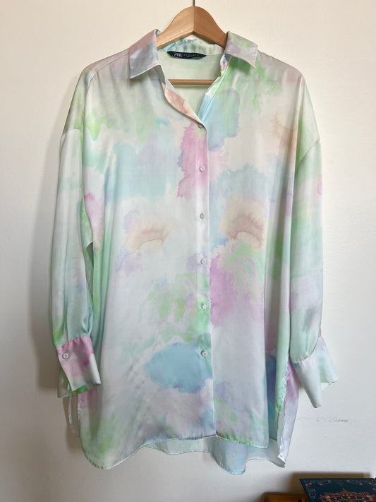 "Zara" silk button-down multicolor blouse / SIze S