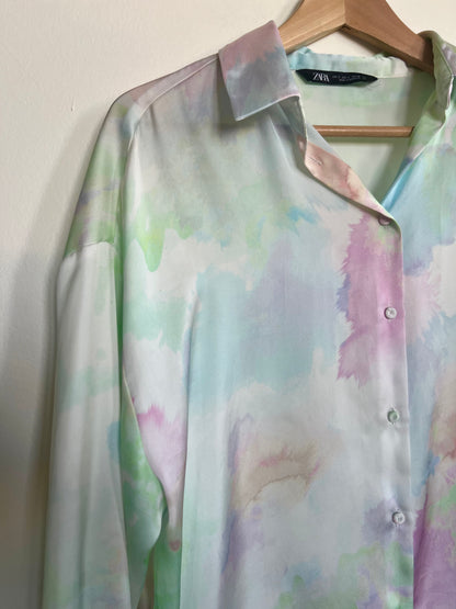 "Zara" silk button-down multicolor blouse / SIze S