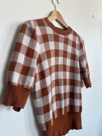 "Ann Taylor" petite brown and white checkered knit sweater / Size Sp