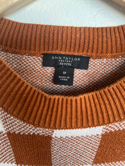 "Ann Taylor" petite brown and white checkered knit sweater / Size Sp