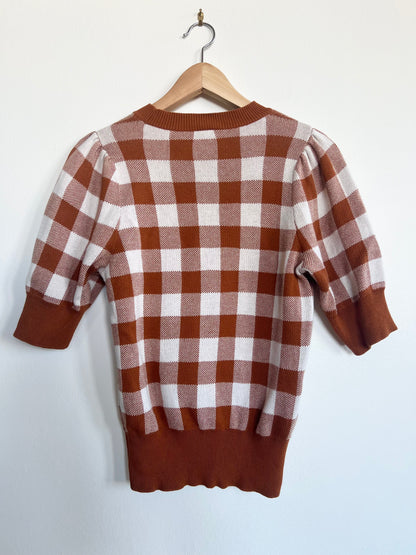"Ann Taylor" petite brown and white checkered knit sweater / Size Sp