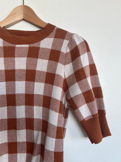 "Ann Taylor" petite brown and white checkered knit sweater / Size Sp