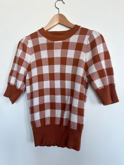 "Ann Taylor" petite brown and white checkered knit sweater / Size Sp
