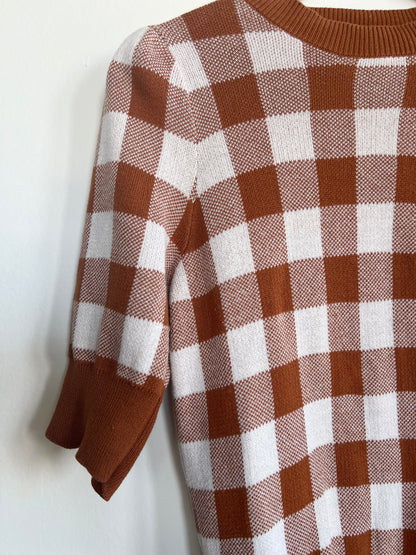"Ann Taylor" petite brown and white checkered knit sweater / Size Sp