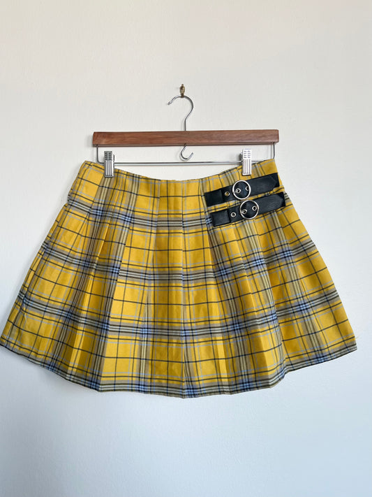 "Forever 21" duel-buckle yellow plaid skirt / Size M