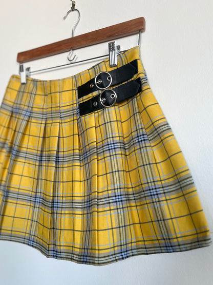 "Forever 21" duel-buckle yellow plaid skirt / Size M