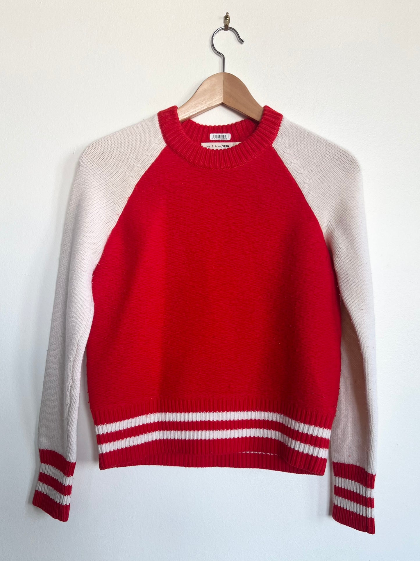 "Rag & bone" red & white sweater / 100% Merino wool / Size XS