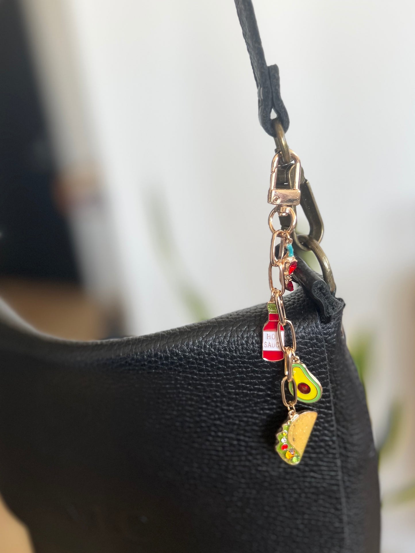 Bag charm: taco, avocado, hot sauce and chile