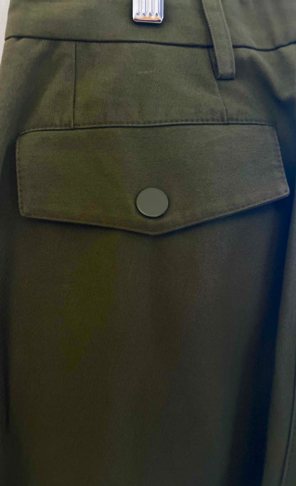 "Sandro" Glenwood Embroidered Wide-leg Pants in Olive Green - Size 36