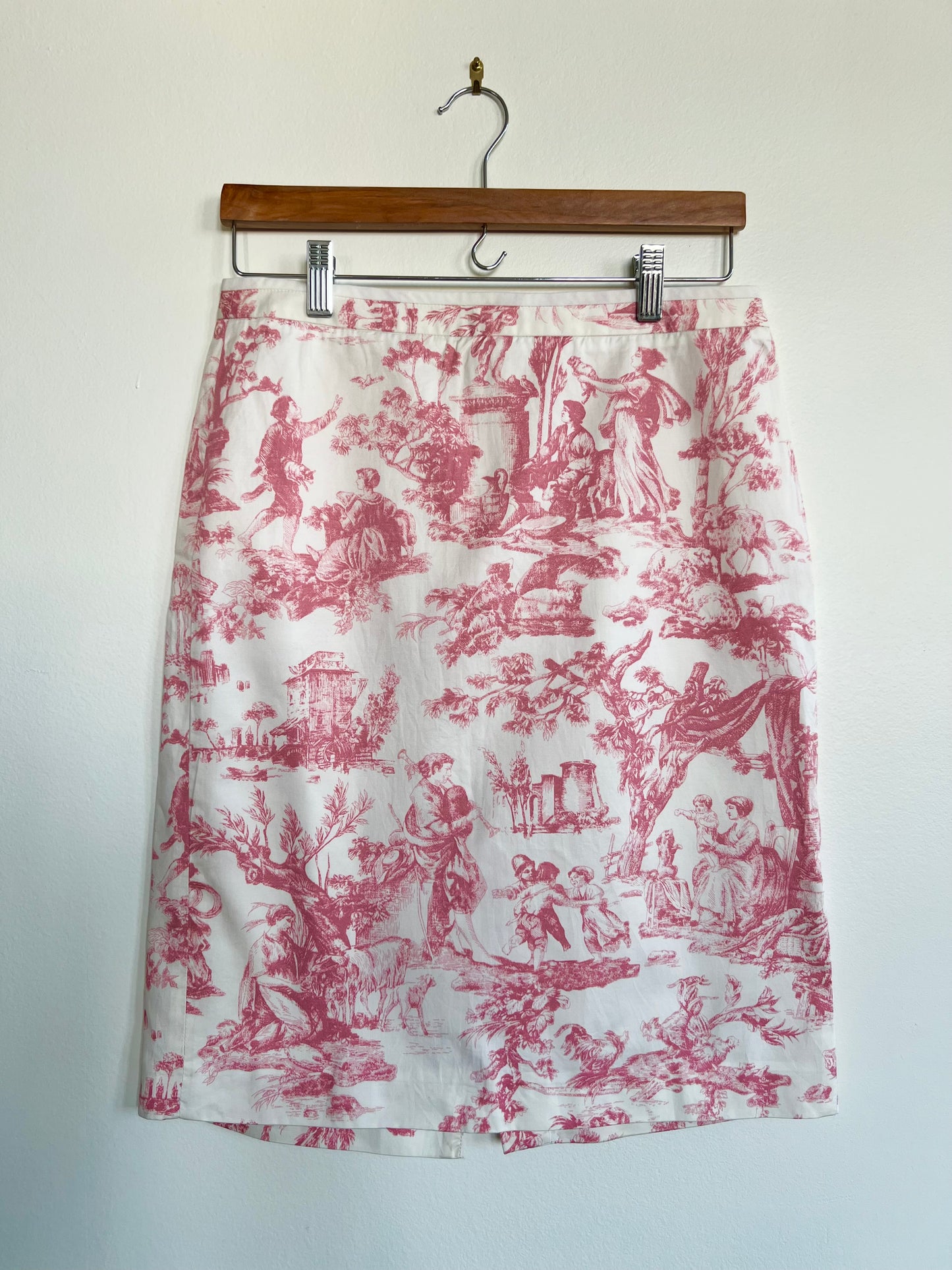 "J CREW "Pink and Ivory Toile Print Pencil Skirt - Size 6