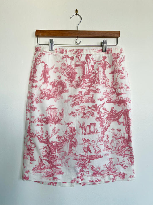 "J CREW "Pink and Ivory Toile Print Pencil Skirt - Size 6