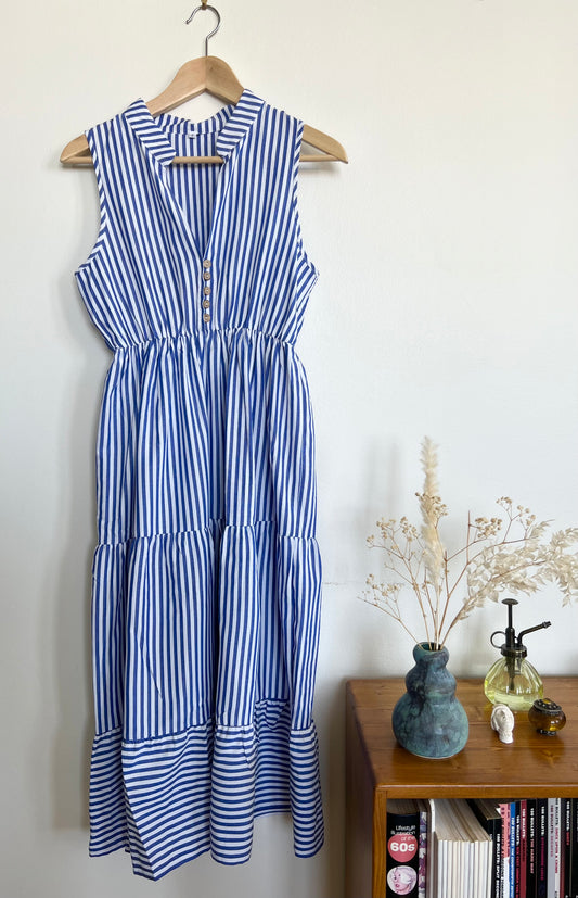 V neck midi dress / striped and pleaded - Size S
