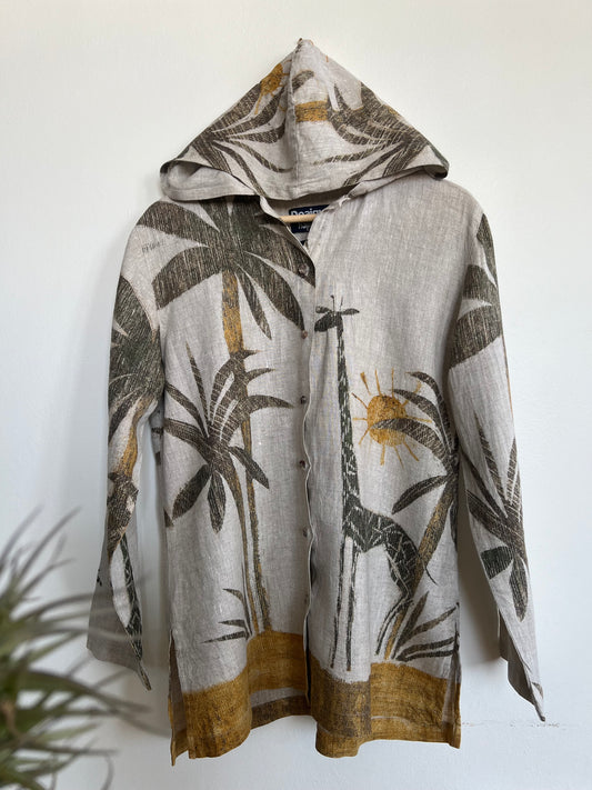"Desigual" Linen jacket / shirt with hoodie - giraffe print - Size L