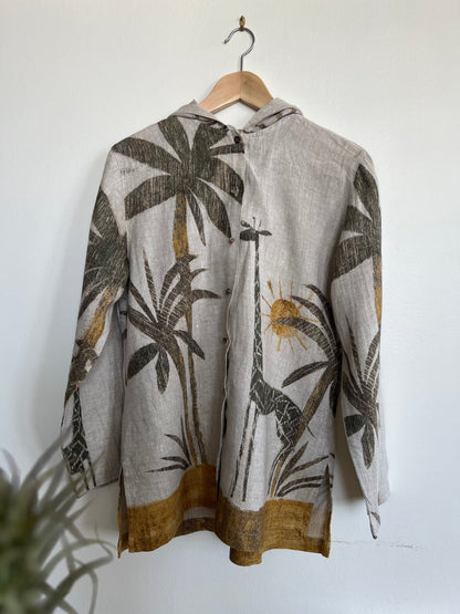 "Desigual" Linen jacket / shirt with hoodie - giraffe print - Size L