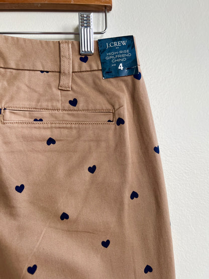 New with tag: "J Crew"- Printed high-rise girlfriend chino pant / Size 4