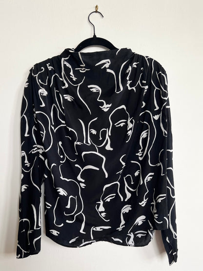 "ZARA" black and white - abstract faces long sleeves shirt / Size S