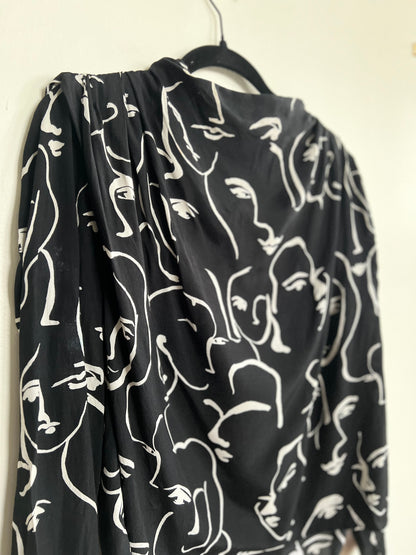 "ZARA" black and white - abstract faces long sleeves shirt / Size S