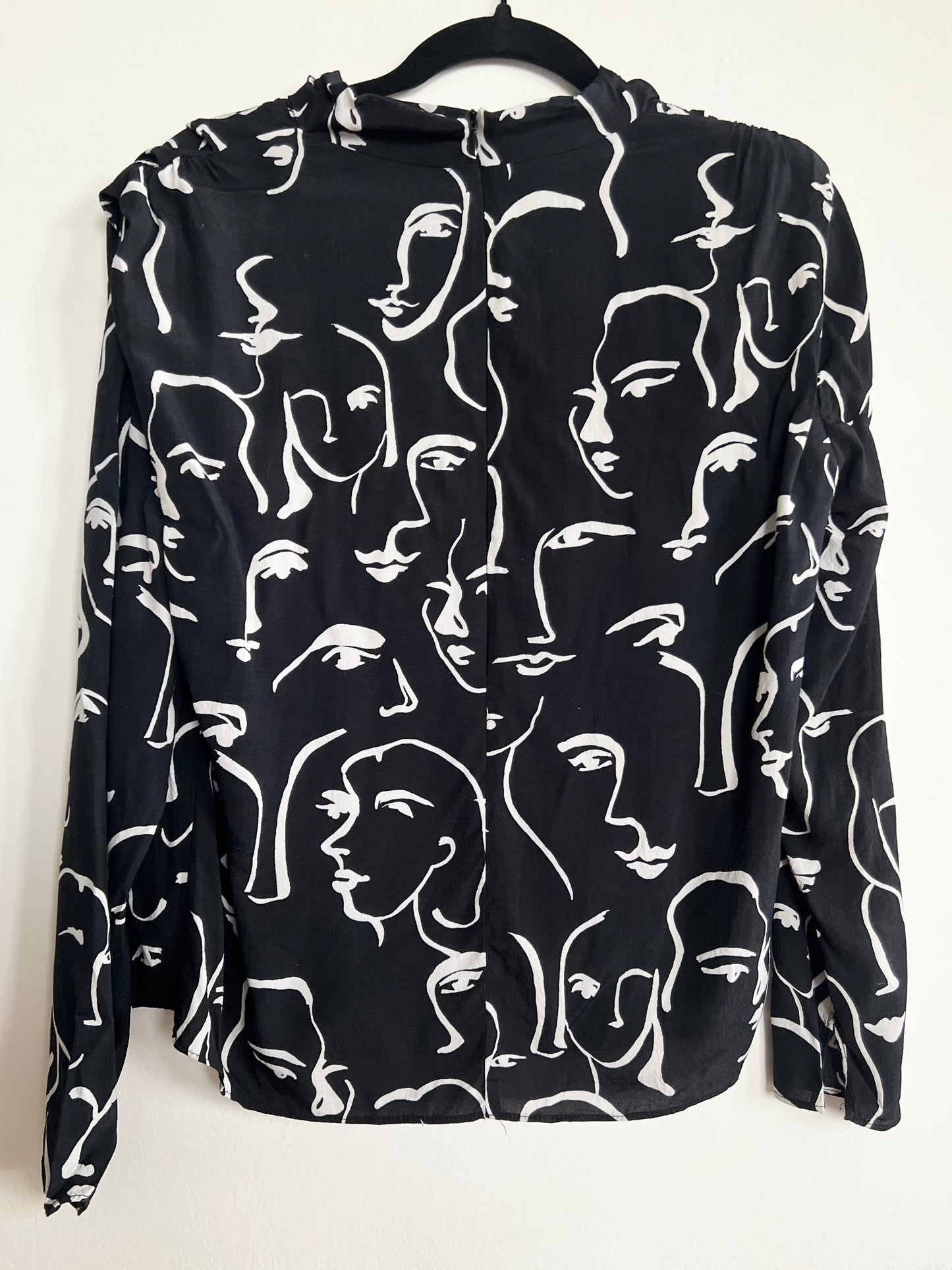 "ZARA" black and white - abstract faces long sleeves shirt / Size S