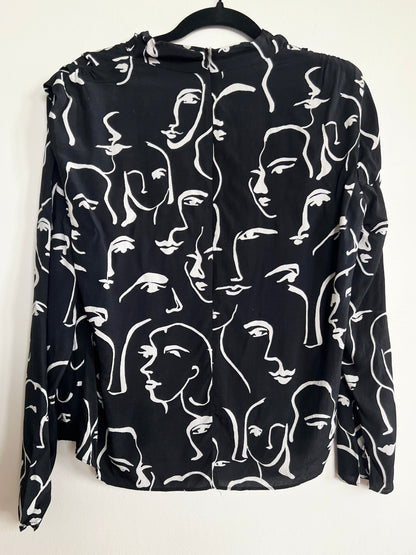"ZARA" black and white - abstract faces long sleeves shirt / Size S