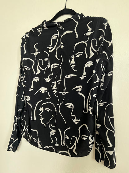 "ZARA" black and white - abstract faces long sleeves shirt / Size S