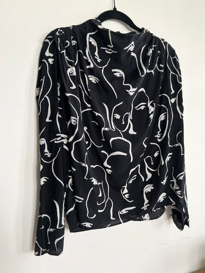 "ZARA" black and white - abstract faces long sleeves shirt / Size S