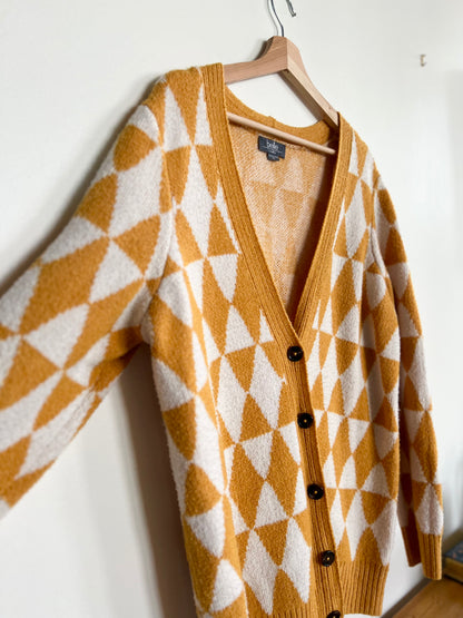 "Belle" - Argyle Pattern Drop Shoulder Cardigan / Size XL