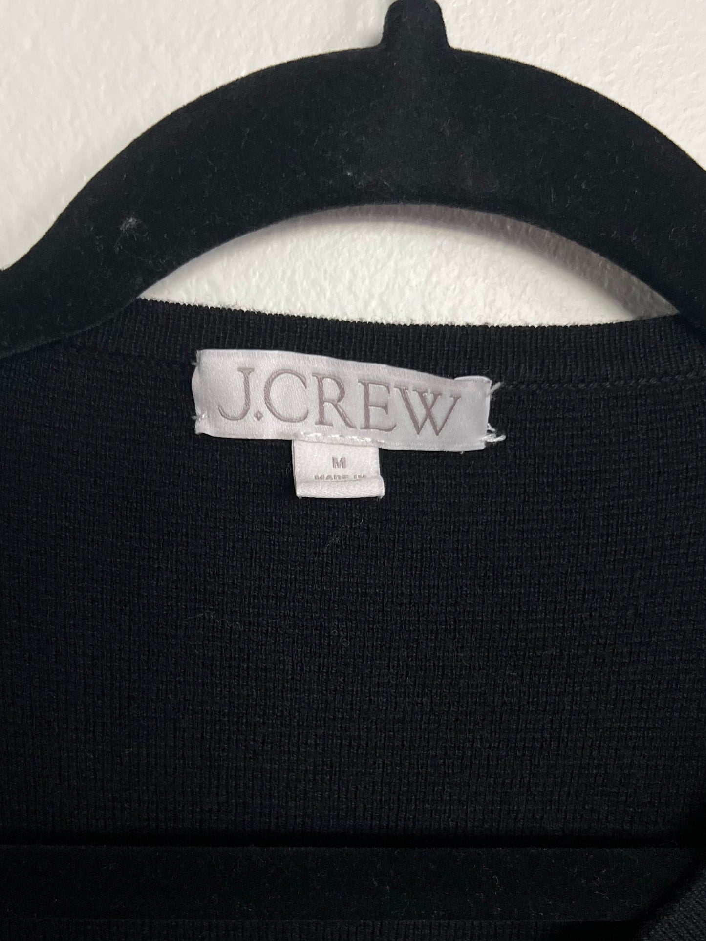 "J. Crew" Open Front Cardigan Sweater Jacket Black Knit Merino Wool Blend / Size M