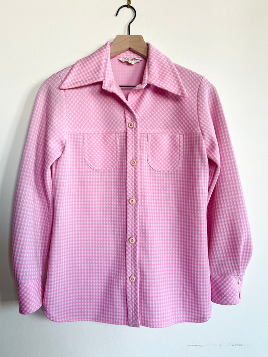 "Koret of California" vintage pink & white checkered shirt (see measurements)