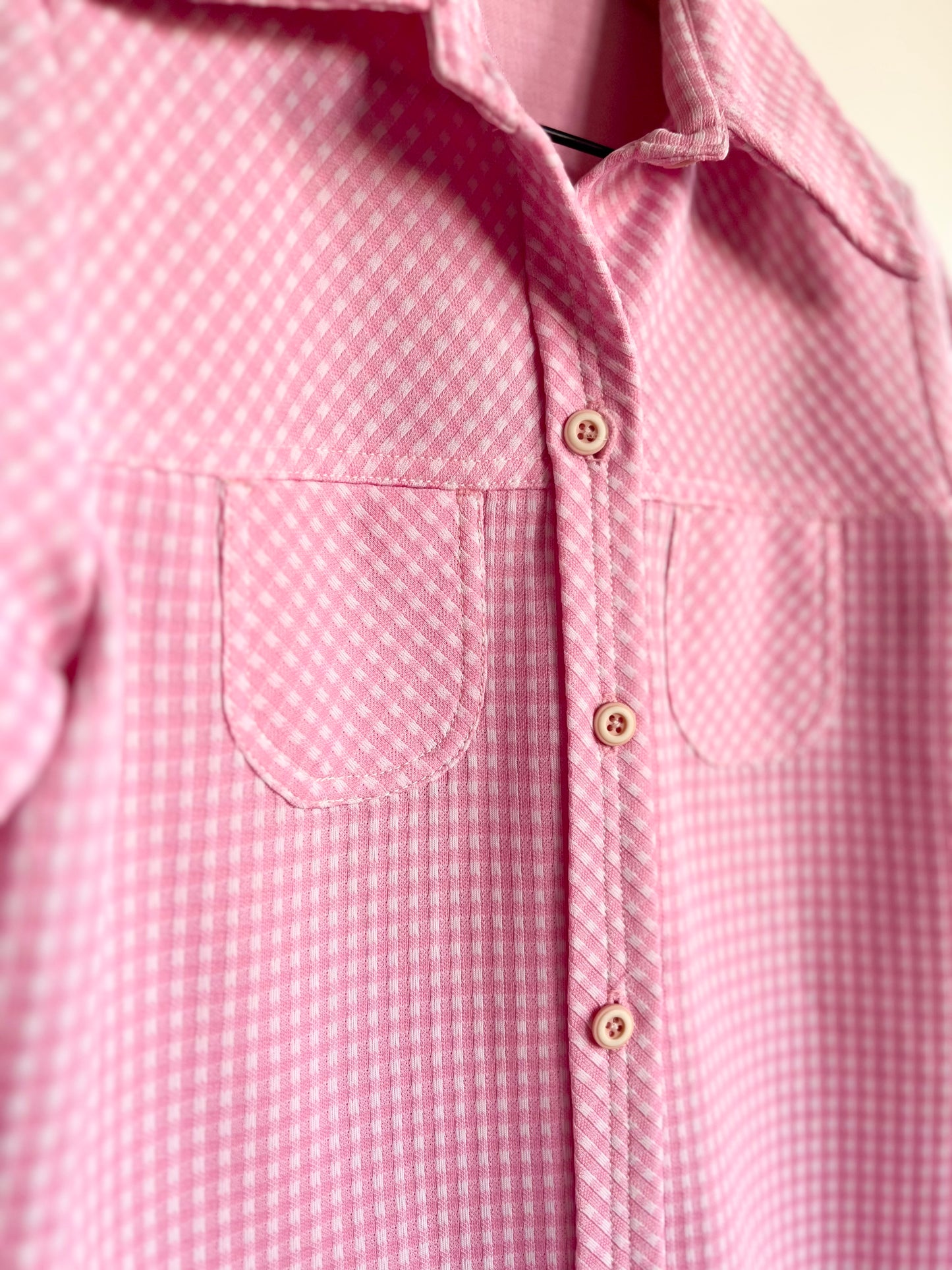"Koret of California" vintage pink & white checkered shirt (see measurements)