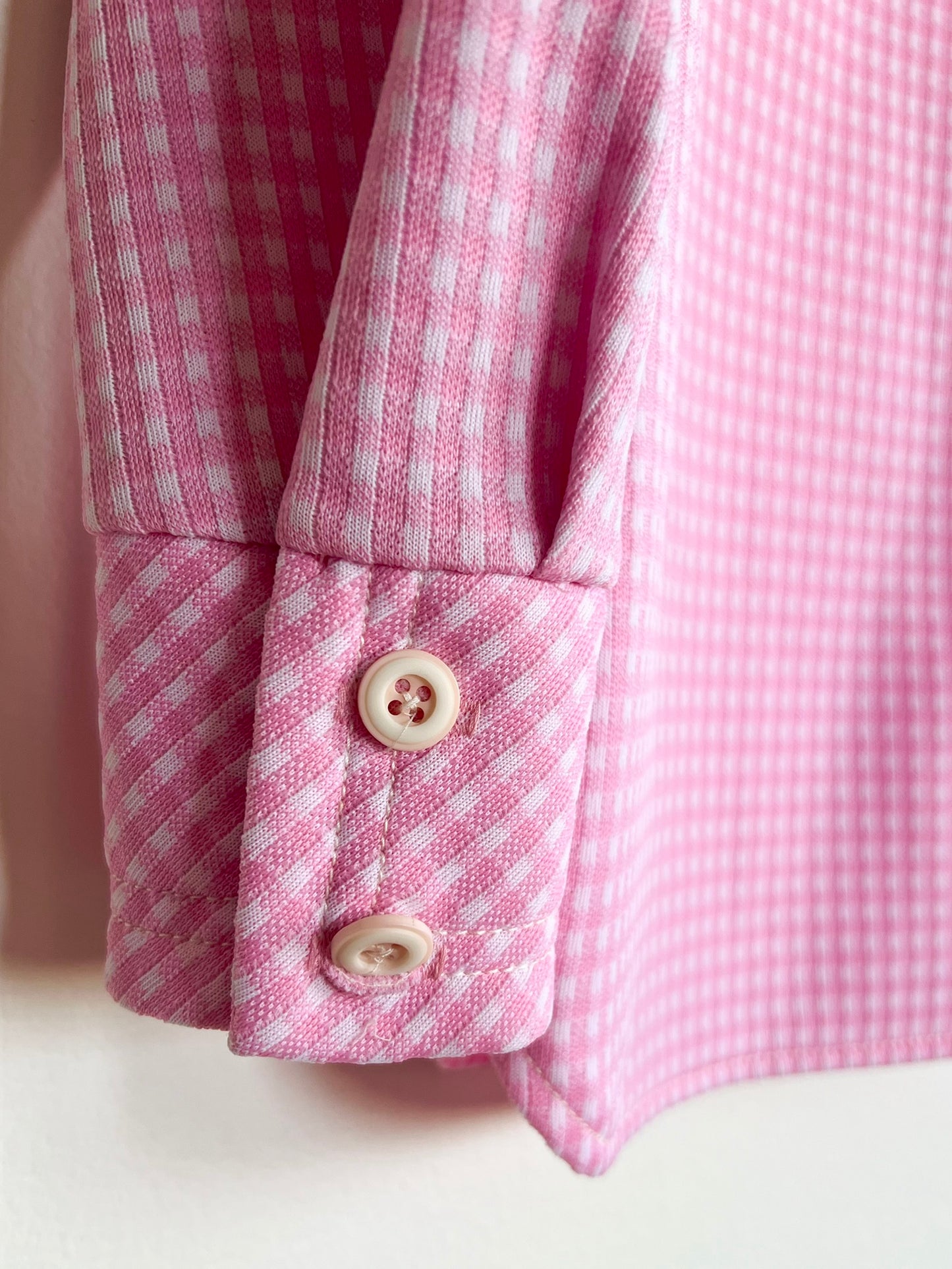 "Koret of California" vintage pink & white checkered shirt (see measurements)