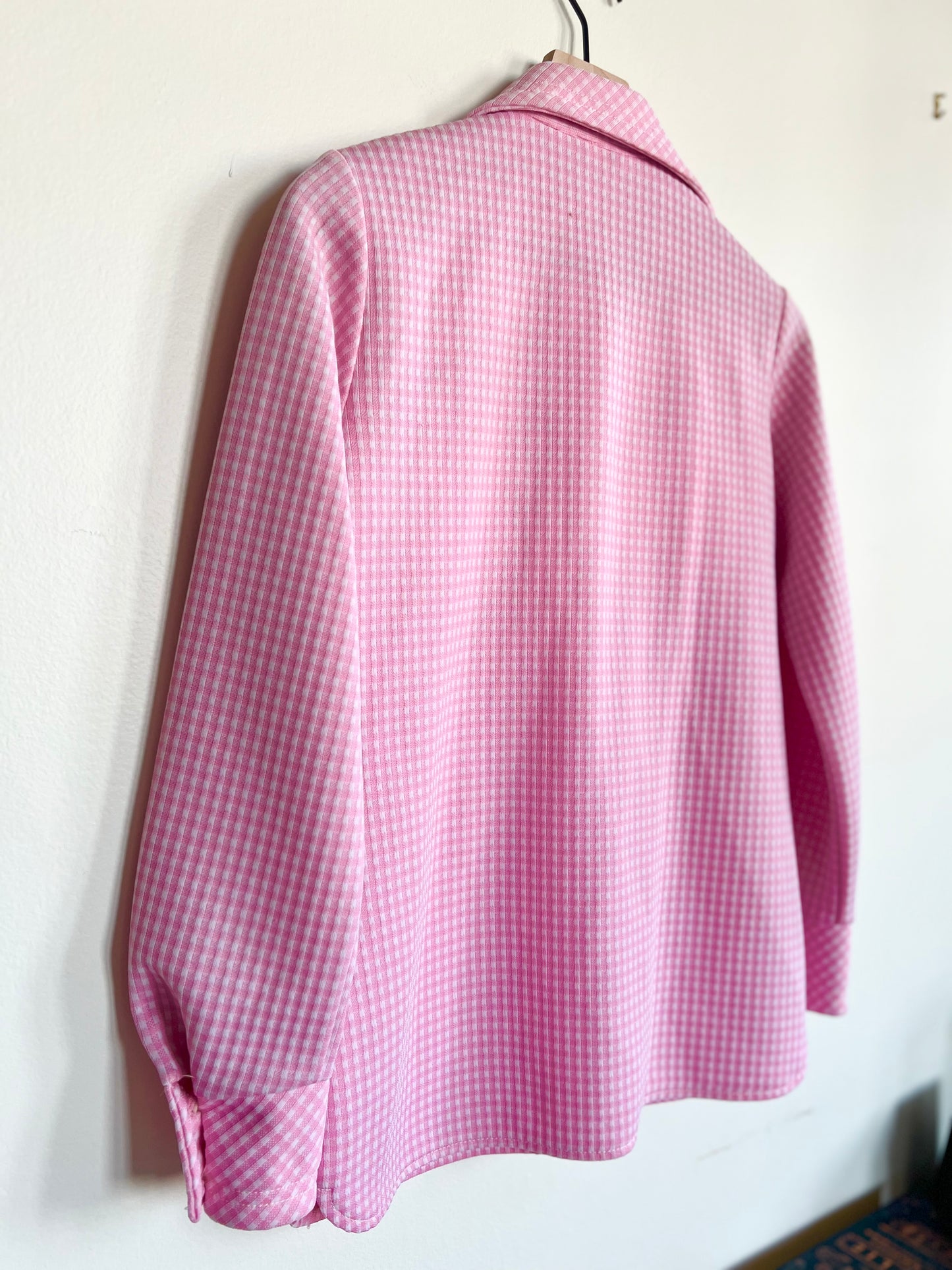 "Koret of California" vintage pink & white checkered shirt (see measurements)