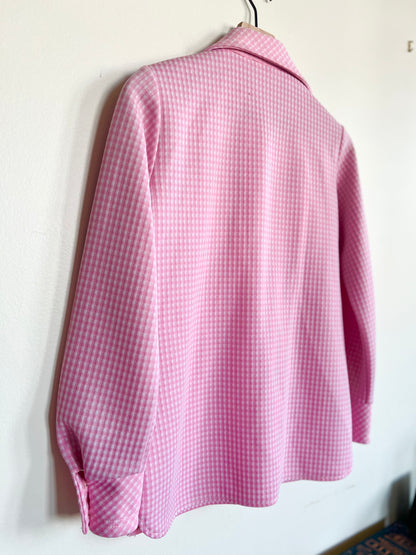 "Koret of California" vintage pink & white checkered shirt (see measurements)