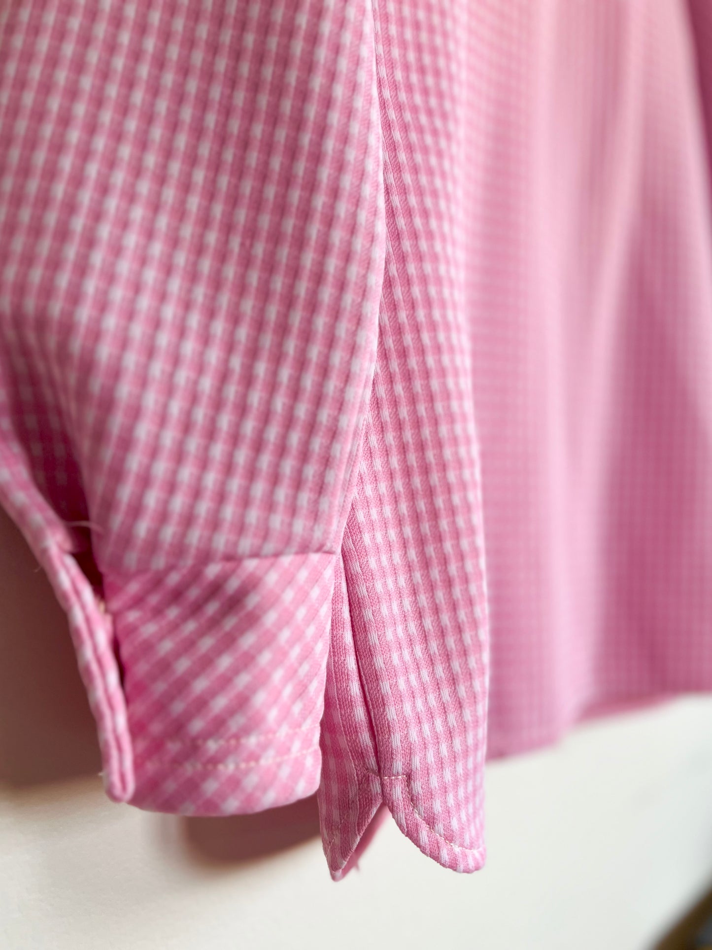 "Koret of California" vintage pink & white checkered shirt (see measurements)