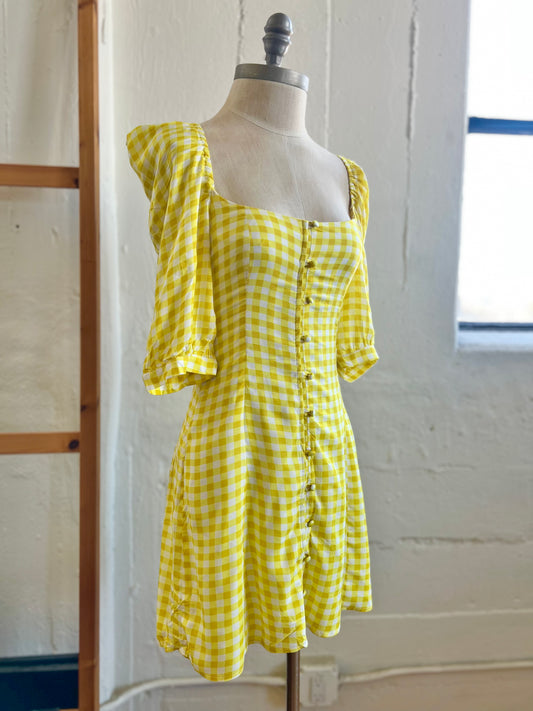 "Vanessa Mooney" yellow plaid dress - Size M