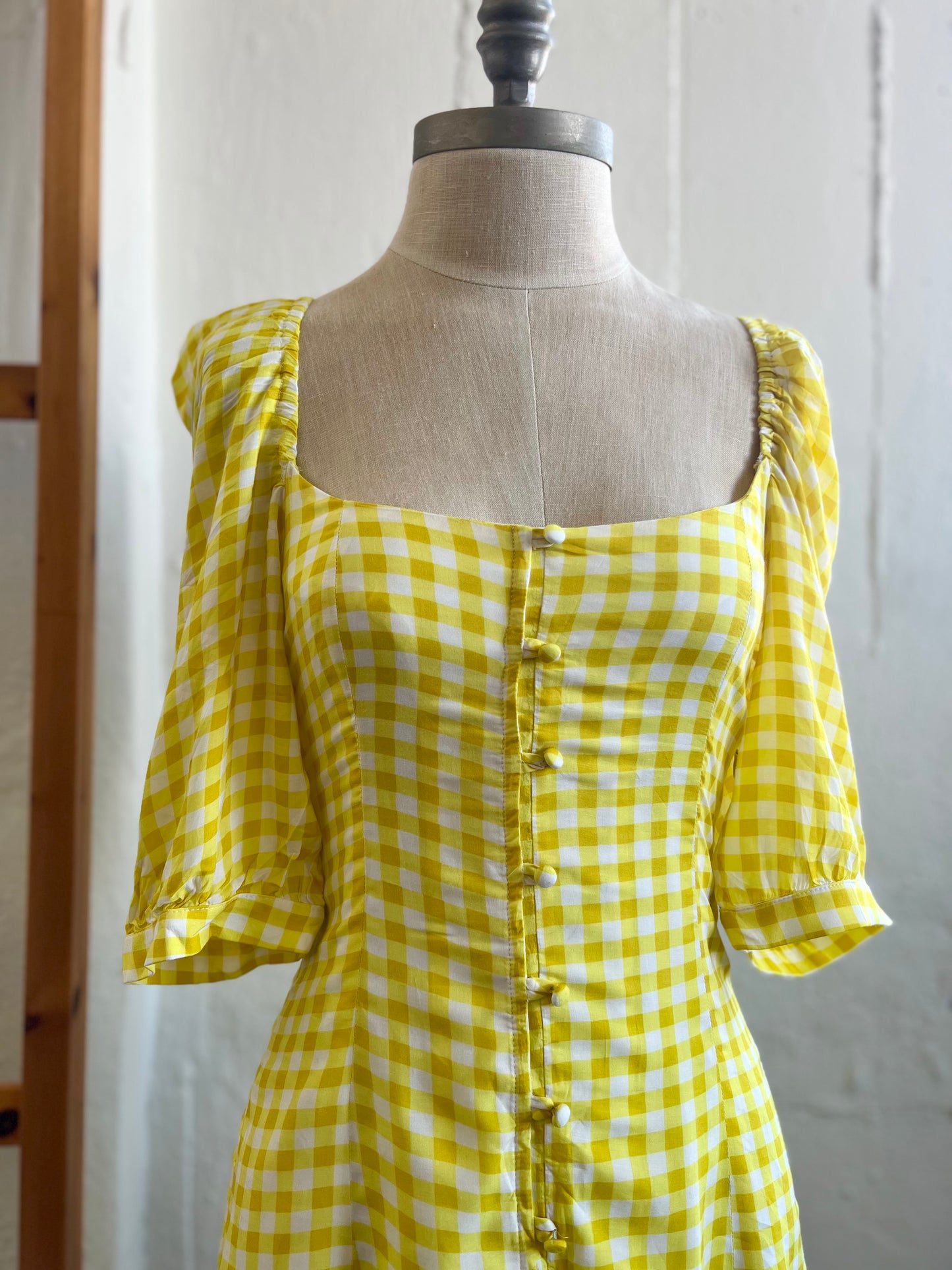 "Vanessa Mooney" yellow plaid dress - Size M