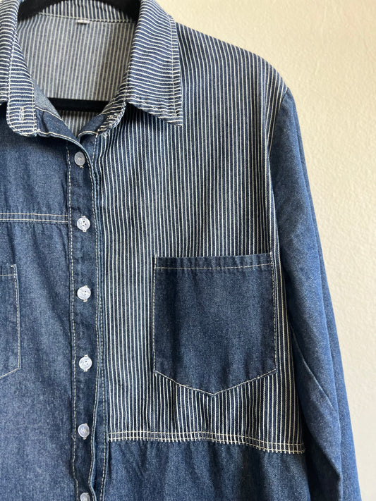 Jean long sleeves shirt with stripes - Size L